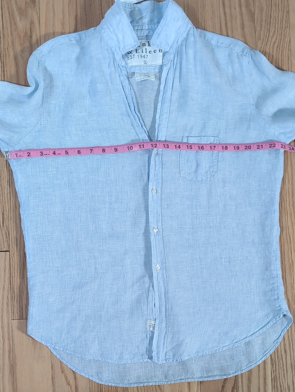 Frank & Eileen $258 Blue Woven Linen Shirt Large - Picture 4 of 5